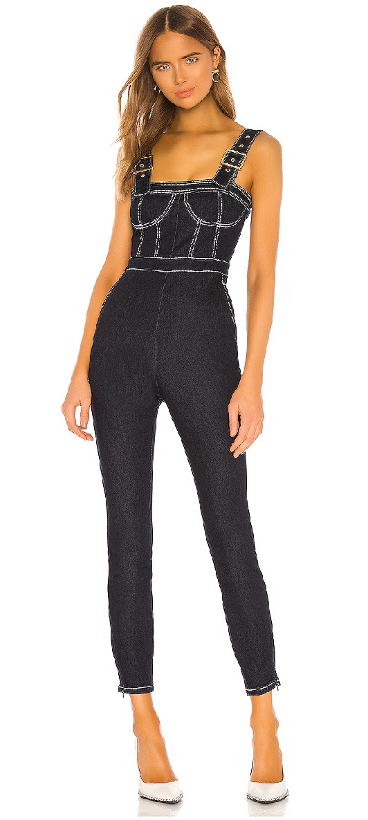 WeWoreWhat Corset Denim Overalls Dark Wash Revolve Jumpsuit